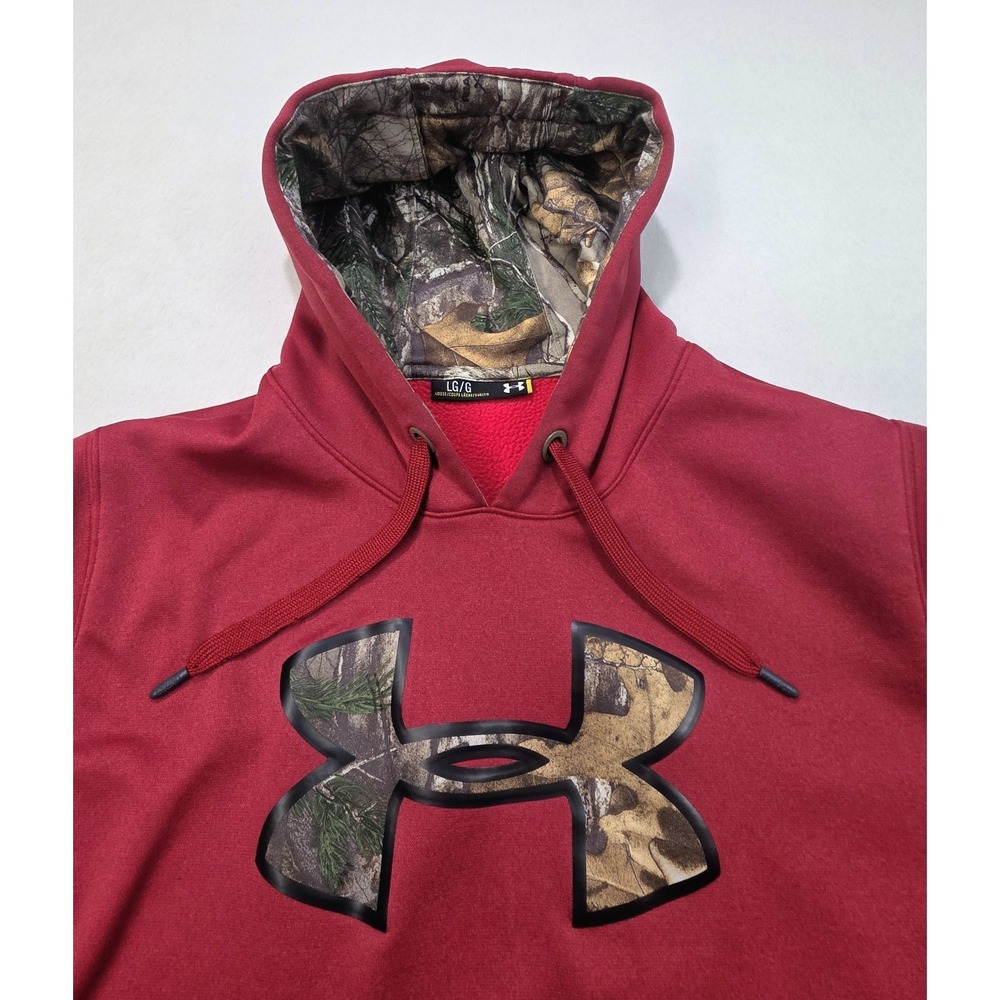 Under Armour Hoodie Mens L Maroon Camo Fleece Pullover Storm H2O Resistant
